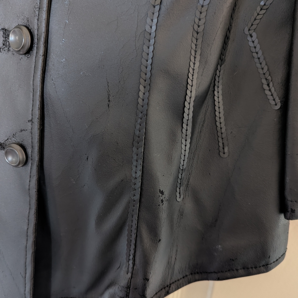 Lip Service Y2K Black Faux Leather Jacket Women’s Medium | Feather Trim Cutout - Picture 5 of 7